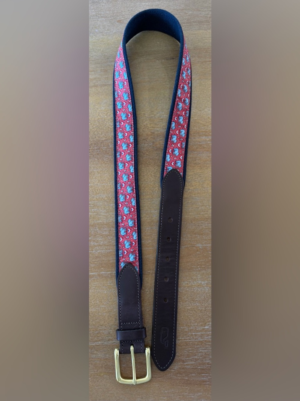 Vineyard Vines Elephant Silk & Canvas Belt 34 Navy Blue Red Patriotic Preppy